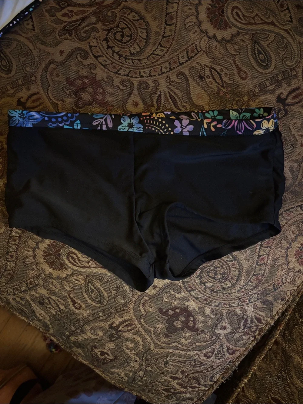 wonder nation Black Leggings with Multicolor Floral Trim